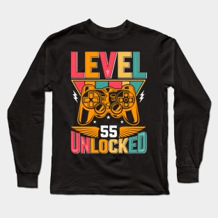 Level 55 Unlocked Awesome Since 1968 Funny Gamer Birthday Long Sleeve T-Shirt